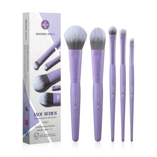 Miniatura 10 de EIGSHOW Juego de 5 brochas de maquillaje diario para base, polvo y delineador de ojos, vegano y libre de crueldad, kit de brochas de maquillaje Negro