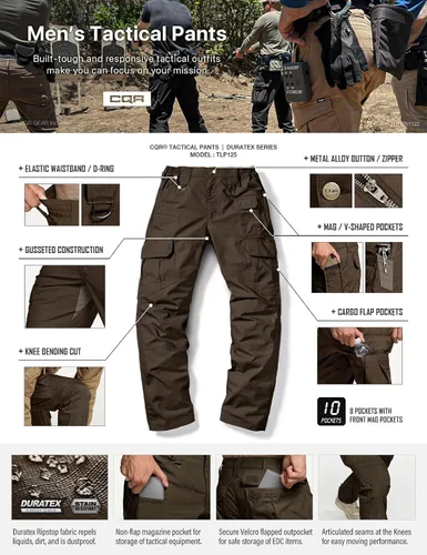 Miniatura 5 de CQR Pantalones tácticos para hombre, resistentes al agua, pantalones cargo Ripstop, ligeros EDC trabajo, senderismo, ropa para exteriores