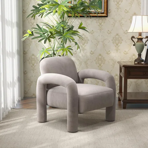Miniatura 19 de Silla de acento moderna, sillón tapizado de terciopelo cómodo, silla de tocador acogedora, sofá individual, silla de barril acolchada para leer