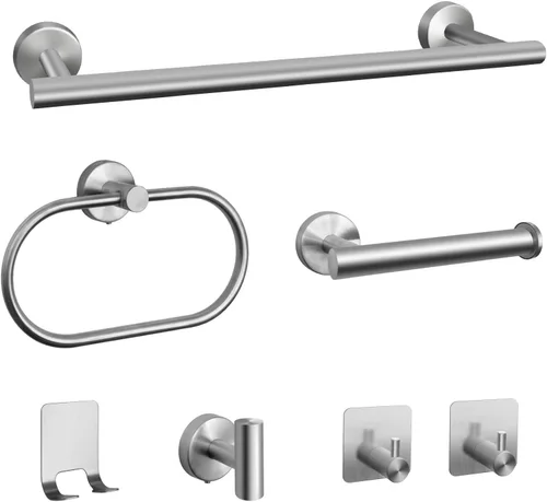 Miniatura 8 de Juego de accesorios de baño, 7 piezas de toallero de baño de acero inoxidable, incluye barras de toalla de mano de 16 pulgadas, soportes para papel