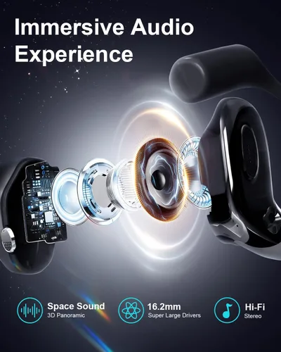 Miniatura 4 de ENC - Auriculares inalámbricos con 2 micrófonos, llamadas claras AI, cómodos ganchos para los oídos, sonido estéreo, auriculares Bluetooth