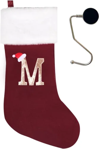 Miniatura 105 de Medias de Navidad de 20 pulgadas con monograma, letras, medias súper suaves grandes de Navidad, medias de monograma rojo para Navidad, regalo