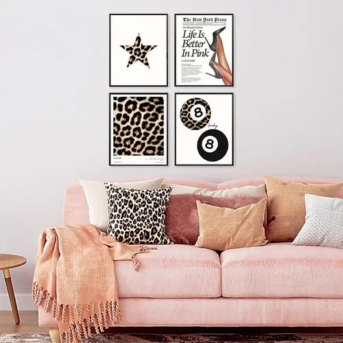 Miniatura 4 de Locomiss Pósteres de arte de pared de leopardo blanco y negro, decoración de habitación con estampado de leopardo, estampado retro de guepardo funky