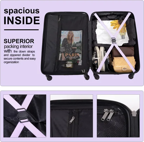 Miniatura 6 de Travelhouse Juego de equipaje, maletas rígidas expandibles de 24 pulgadas28 pulgadas, 20 pulgadas, juego de 3 piezas de equipaje de viaje con ruedas