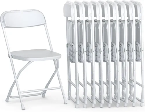 Miniatura 7 de 4 UNIDADES Silla plegable de plástico blanca Plegable y apilable Capacidad de 350 libras, estructura de acero, asientos para interiores
