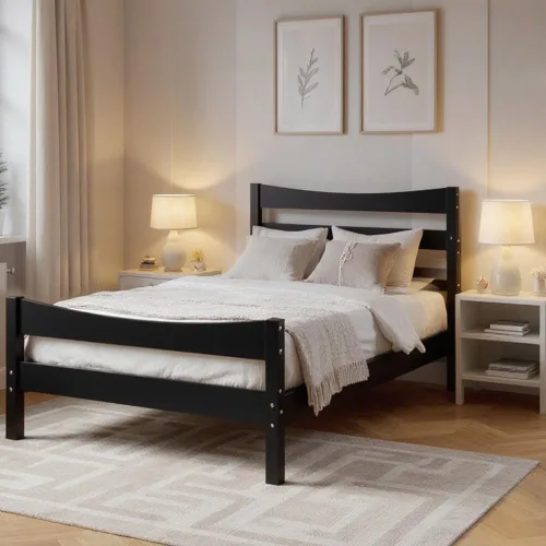 Miniatura 4 de NAFORT Marco de cama de madera de tamaño individual, base de cama con cabecera y estribo, marcos de cama para niños y niñas, base de colchón