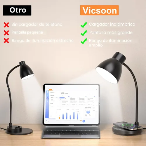 Miniatura 7 de Lámparas de escritorio para oficina en casa – Lámpara de escritorio LED con cargador inalámbrico, 3 modos de color regulables para el cuidado