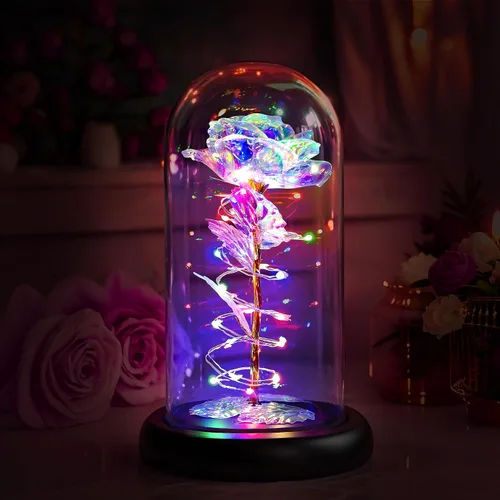 Miniatura 9 de Childom Regalos para el día de la madre para mamá, regalos de cumpleaños para mujeres, abuela, flores para entrega, rosa colorida con luz arcoíris