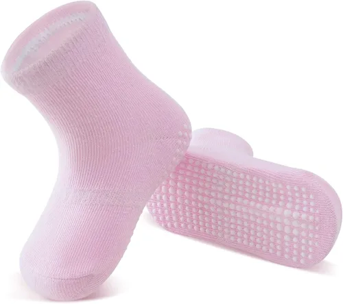 Miniatura 6 de Tenpluszero Calcetines de algodón antideslizantes para niños pequeños, calcetines de algodón con agarres para bebés, niños y niñas