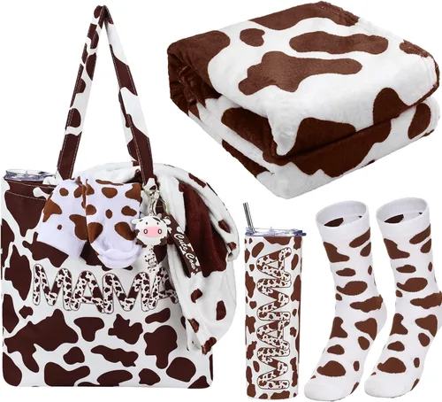 Miniatura 8 de Yaomiao Juego de 5 Piezas de Regalos de Vaca para Mujeres: Vaso Térmico de Acero Inoxidable con Patrón de Vaca de 20 oz con Tapa, Pajita, Bolsa