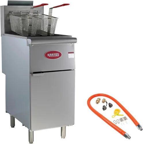Kratos Freidora comercial, tipo piso con tres quemadores y kit de manguera de gas incluido, gas natural