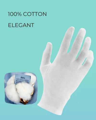 Miniatura 3 de ANSMIO Guantes de algodón (2 pares), blancos, guantes de noche hidratantes para manos secas, 100% algodón, talla L