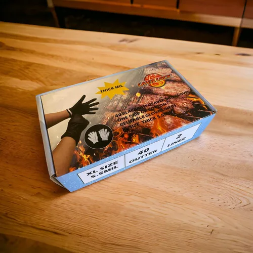 Miniatura 4 de LavaLock Guantes de barbacoa de nitrilo desechables negros de 5.5 mil gruesos de alta resistencia con 2 forros de algodón para cocinar al aire libre