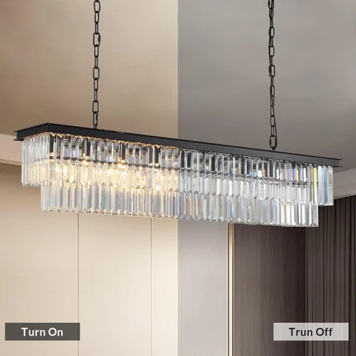 Miniatura 6 de NOXARTE Candelabros Rectangulares para Comedor, Candelabro de Cristal Rectangular Moderno Negro de 8 Luces, Accesorio Colgante para Isla de Cocina