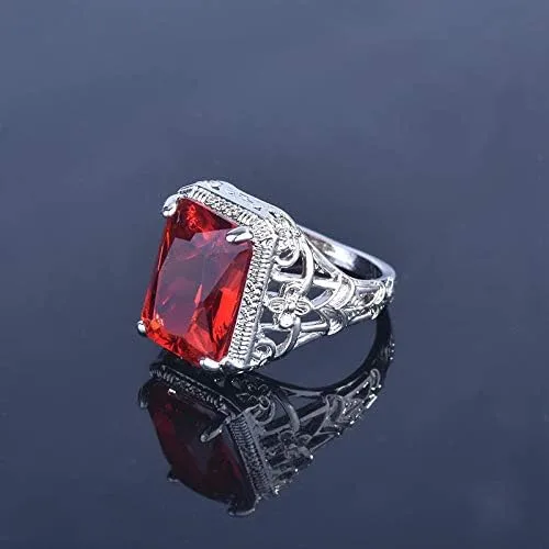 Miniatura 4 de Elegant Huge Tanzanite 925 Silver Ruby Ring Emerald-Cut AAA CZ Engagement Ring Red Oversized Rectangular 3A Zircon Engagement Ring for Women