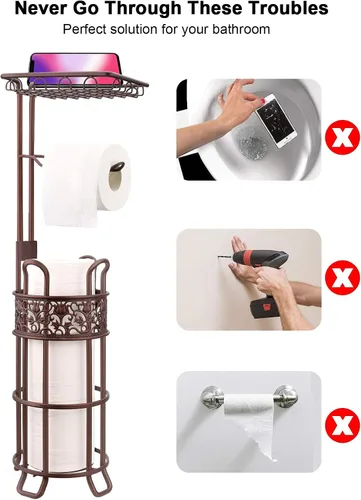 Miniatura 6 de Soporte de papel higiénico mejorado para baño, capacidad para 3 rollos grandes de papel gigante, estante superior para toallitas y pañuelos, Rojo