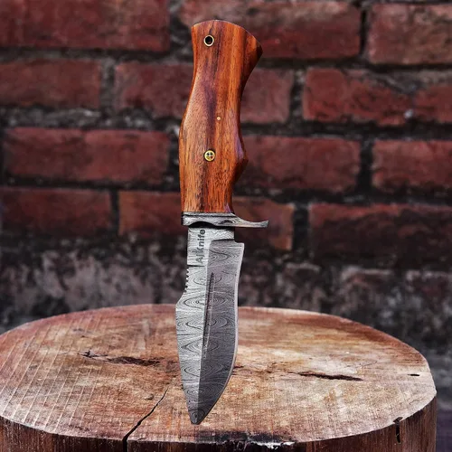 Miniatura 4 de 10 "hecho a mano forjado de acero de Damasco caza supervivencia desollar bushcraft cuchillo EDC Horizontal llevar vaina