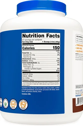 Miniatura 5 de Nutricost Aislado de proteína de suero alimentado con pasto (chocolate) 5 libras, sin OMG, sin gluten, sabores naturales