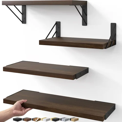 Miniatura 10 de BAYKA Estantes de pared para decoración de dormitorio, estante de pared flotante para almacenamiento en sala de estar y cocina, estantes de madera