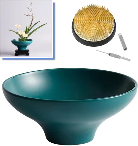 Miniatura 12 de Kit de jarrón japonés Ikebana de flores de rana japonesa, suministros para arreglar flores, contenedor de flores con herramienta de enderezamiento