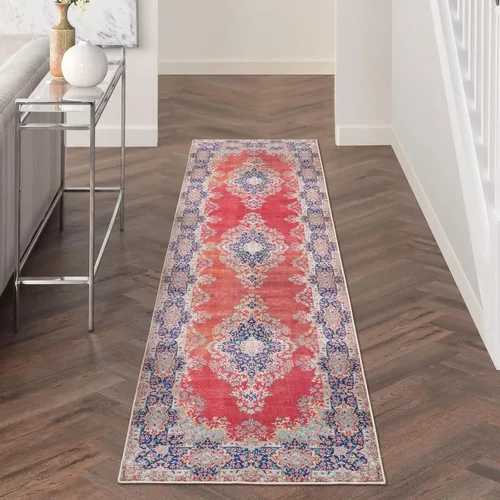 Miniatura 4 de DECOMALL Alfombra lavable de 2 pies 6 x 9 pies, alfombra para pasillo con respaldo de goma, antideslizante para cocina Rojo rosa