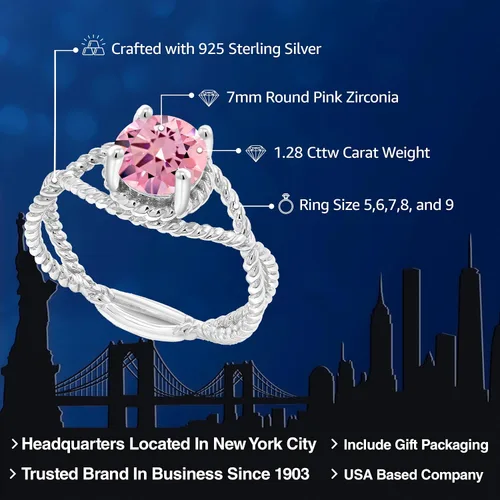 Miniatura 46 de Gem Stone King 7MM Round Gemstone Birthstone Solitaire Ring for Women Twisted Rope Band in 925 Sterling Silver Available in Sizes 5, 6, 7, 8, 9