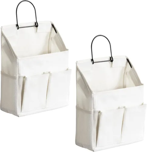 Miniatura 10 de 2 bolsas grandes para colgar en la pared, organizador de bolsillos de tela de lino para puerta, armario, impermeable, multifuncional, para sala de 2
