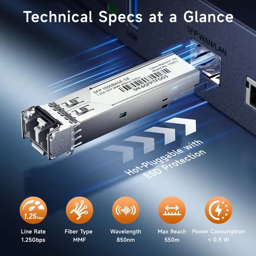 Miniatura 5 de Cable Matters Paquete de 2 módulos transceptores de fibra multimodo 1G 1000BASE-SX SFP a LC, 1.25G, 800 nm, fibra MMP hasta 1,640.4 ft para Cisco