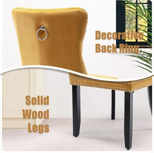 Miniatura 6 de SoarFlash Juego de 2 sillas de comedor de terciopelo, sillas laterales con respaldo alto, moderna silla auxiliar tapizada de alta gama con anillo