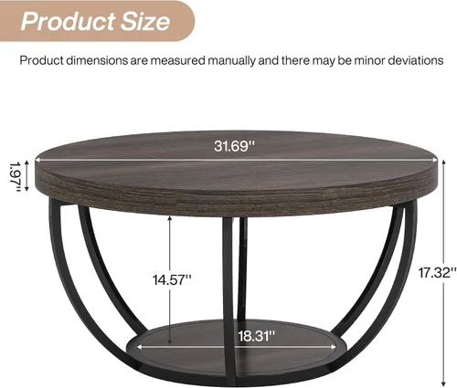 Miniatura 2 de Tribesigns Mesa de Centro Redonda, 31.7" Mesa de Centro Circular de Madera de 2 Niveles con Estantes de Almacenamiento, Mesa de Cóctel de Acento