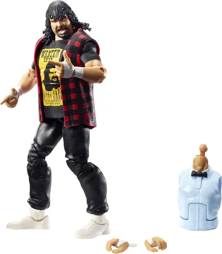 WWE Elite Collection Mick Foley WrestleMania 22 Figura de acción con articulación de lujo, detalles realistas, equipo de anillo auténtico, manos
