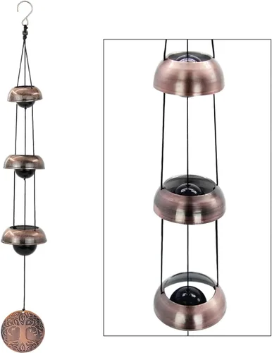 ASTARIN Campanas de viento del Árbol de la Vida para exterior, Campana de viento de templo de cobre rojo con 3 campanas, Campana de viento de cobre
