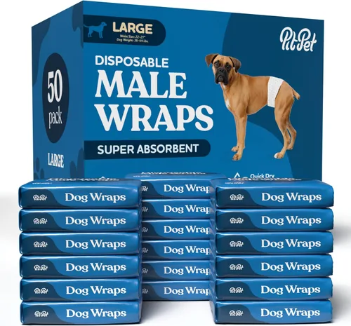 Miniatura 8 de Pañales cómodos para perros machos, paquete de 30 envolturas desechables súper absorbentes para perros machos, tecnología FlashDry Gel con indicador