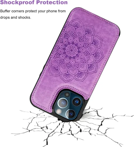 Miniatura 6 de Vaburs Funda compatible con iPhone 13 Pro Max con tarjetero y diseño de mandala en relieve, de piel sintética, doble botones, a prueba de golpes