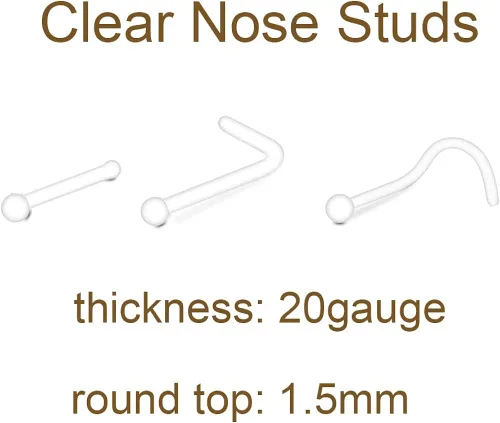 Miniatura 2 de MODRSA 18g 20g Small Clear Nose Rings Studs Retainer for Work Surgery Flexible L Shaped Nose Screw Round Flat Top Bone Skin Color Plastic Nostril