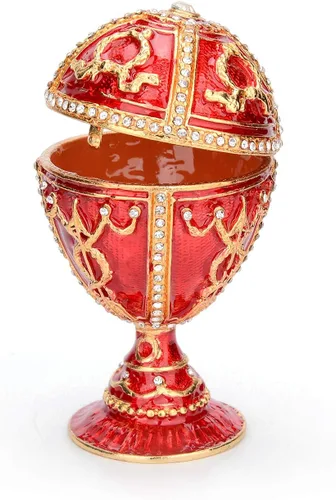 Miniatura 2 de QIFU Faberge - Caja de baratijas pintada a mano con bisagras, adornos clásicos para almacenar joyas, regalo único para el día de Pascua