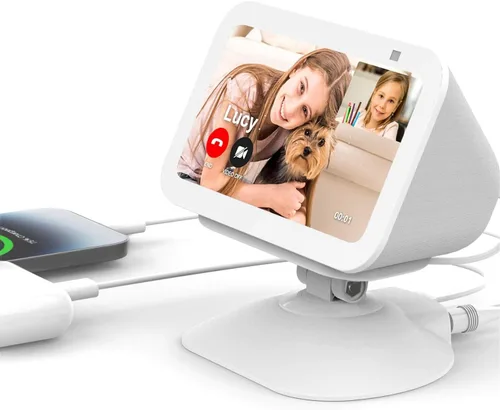 Miniatura 8 de Nuevo soporte de carga ajustable para Echo Show 5 (3ª generación), soporte inclinable + giratorio, rotación multiángulo, base magnética Negro