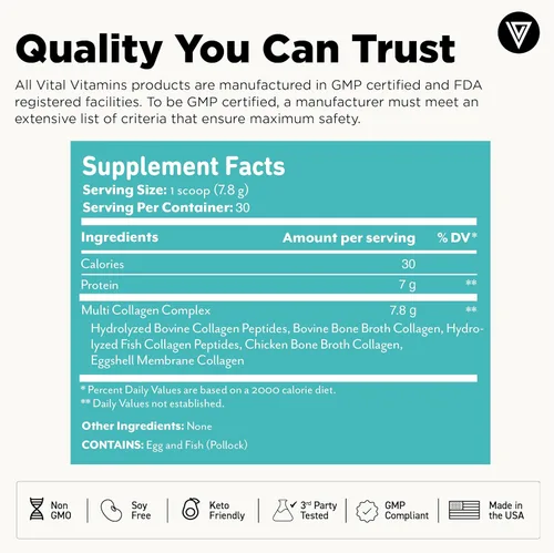 Miniatura 7 de Vital Vitamins Polvo de péptidos de colágeno múltiple, sin sabor, fácil de disolver, tipo I, II, III, V, X, para mujeres y hombres, promueve