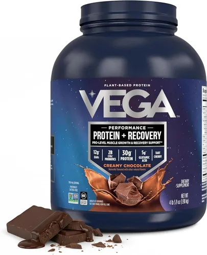 Vega Sport proteína vegana en polvo + recuperación - 30 g de proteína a base de plantas por porción, chocolate, 45 porciones, 5 g de BCAA,
