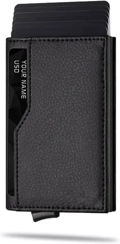 Billetera minimalista delgada, con bloqueo RFID, tarjetero AirTag para tarjetas de crédito, carteras para hombres con ranura para AirTag, Negro de