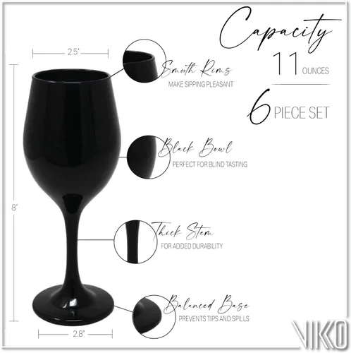 Miniatura 3 de Vikko Copas de vino negras de decoración: copas de tallo de 11 onzas, duraderas, aptas para lavavajillas, ideales para cata de vinos, juego de 6