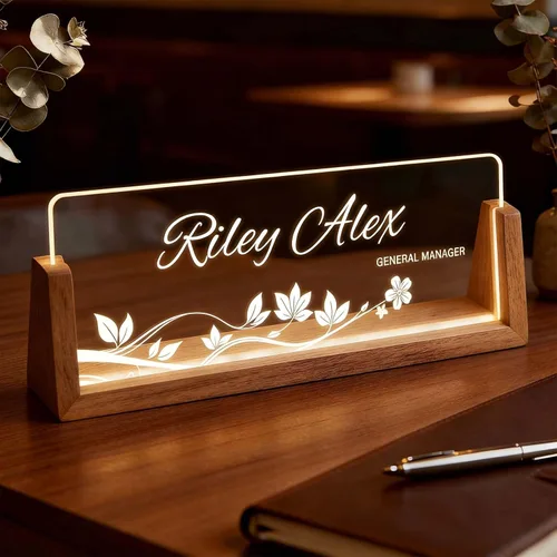 Placa de identificación personalizada con luz para escritorio, letrero de oficina personalizado para empleados profesionales, regalos de