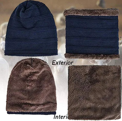 Miniatura 3 de Juego de bufanda con forro polar y gorro de invierno para hombre de 2 piezas