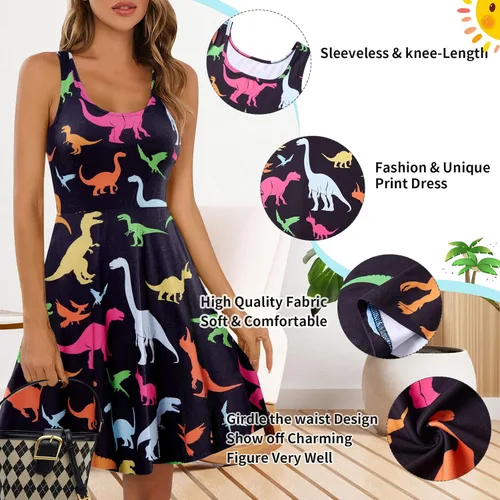 Miniatura 100 de uideazone - Vestido de mujer sin mangas cuello redondo de verano, para playa, casual, Midi línea A.
