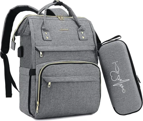 Miniatura 7 de LOVEVOOK Mochila para enfermera, mochila para laptop para mujer con estuche para estetoscopio y puerto de carga USB, mochilas de viaje antirrobo