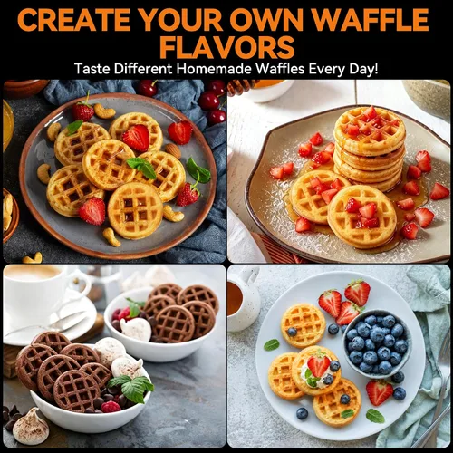 Miniatura 4 de Baker's Friend, Mini waflera de tamaño bocado para niños y adultos, pequeña máquina de waffle belga mini, 11 x 2.2" pequeña plancha de waffles