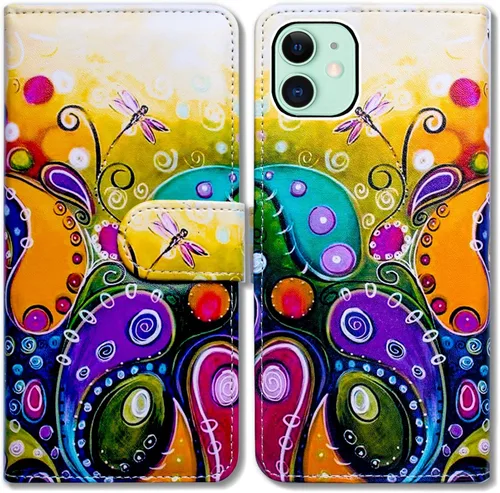 Miniatura 16 de Bcov Funda para iPhone 13 Mini, diseño de pájaro negro de cuero verde con tapa para teléfono con ranura para tarjetas, soporte para iPhone 13 Mini