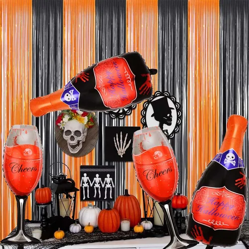 Miniatura 5 de Juego de 6 globos de Halloween, champán rojo y globos de copa de vino para decoraciones de fiesta de Halloween (champán)