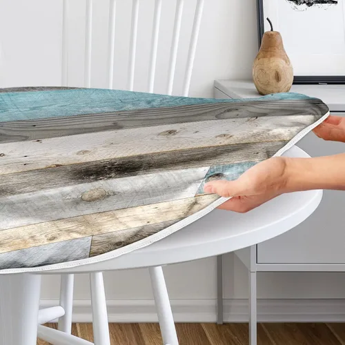 Miniatura 3 de Mantel redondo ajustado con borde elástico, textura de madera, mantel para exteriores, impermeable, para cocina, picnic, decoración de fiesta, se