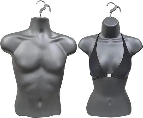 Miniatura 12 de Maniquí negro para hombre y mujer, cuerpo de espalda hueca, apilable, con ganchos para colgar, para exhibición de camisetas, encimera, espectáculos